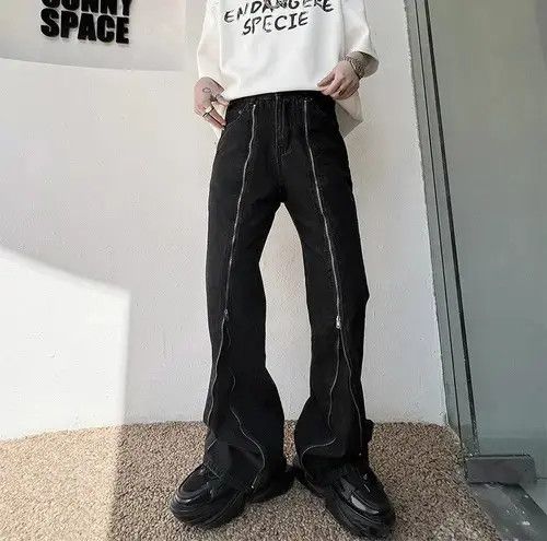 Japanese Brand Y2K Solid Grey Zipper Jean Size US 30 / EU 46 - 1 Thumbnail