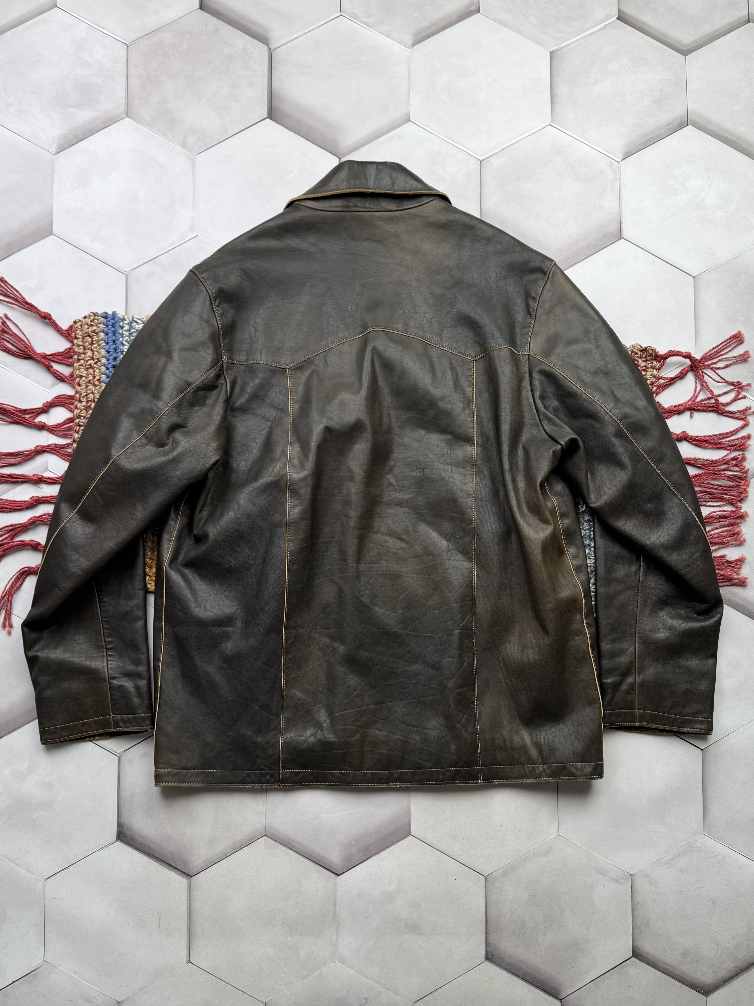 Vintage Vintage Faded Effect Leather Jacket (E4) Size US XXL / EU 58 / 5 - 9 Thumbnail