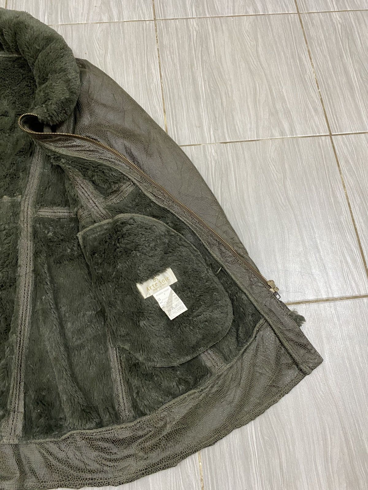 Japanese Brand Arte Soie Olive Shearling Leather Jacket – Japanese Vintage Size M / US 6-8 / IT 42-44 - 9 Thumbnail