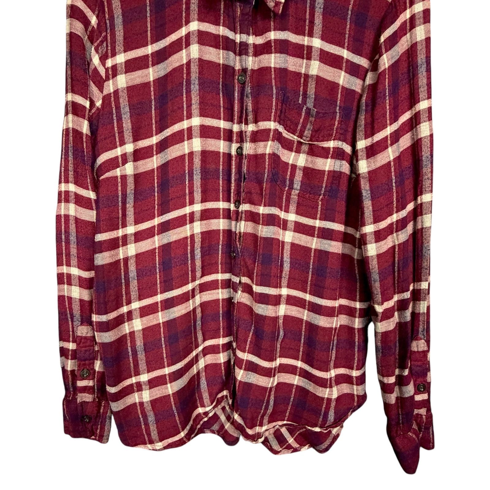 Lucky Brand Lucky Brand Women's Medium Shirt Dark Red Plaid Flannel Size M / US 6-8 / IT 42-44 - 5 Thumbnail