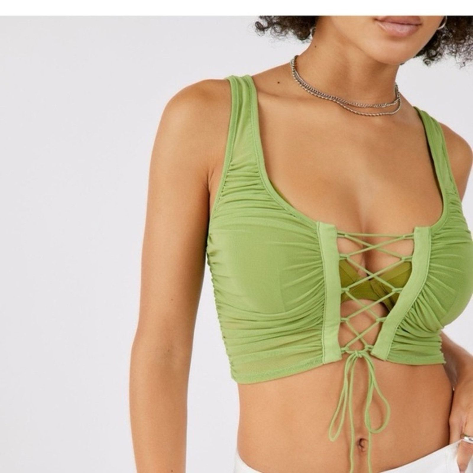Urban Outfitters Urban Outfitters NWT Ruched Lace Up Crop Sheer Tank Womens M Size M / US 6-8 / IT 42-44 - 1 Thumbnail