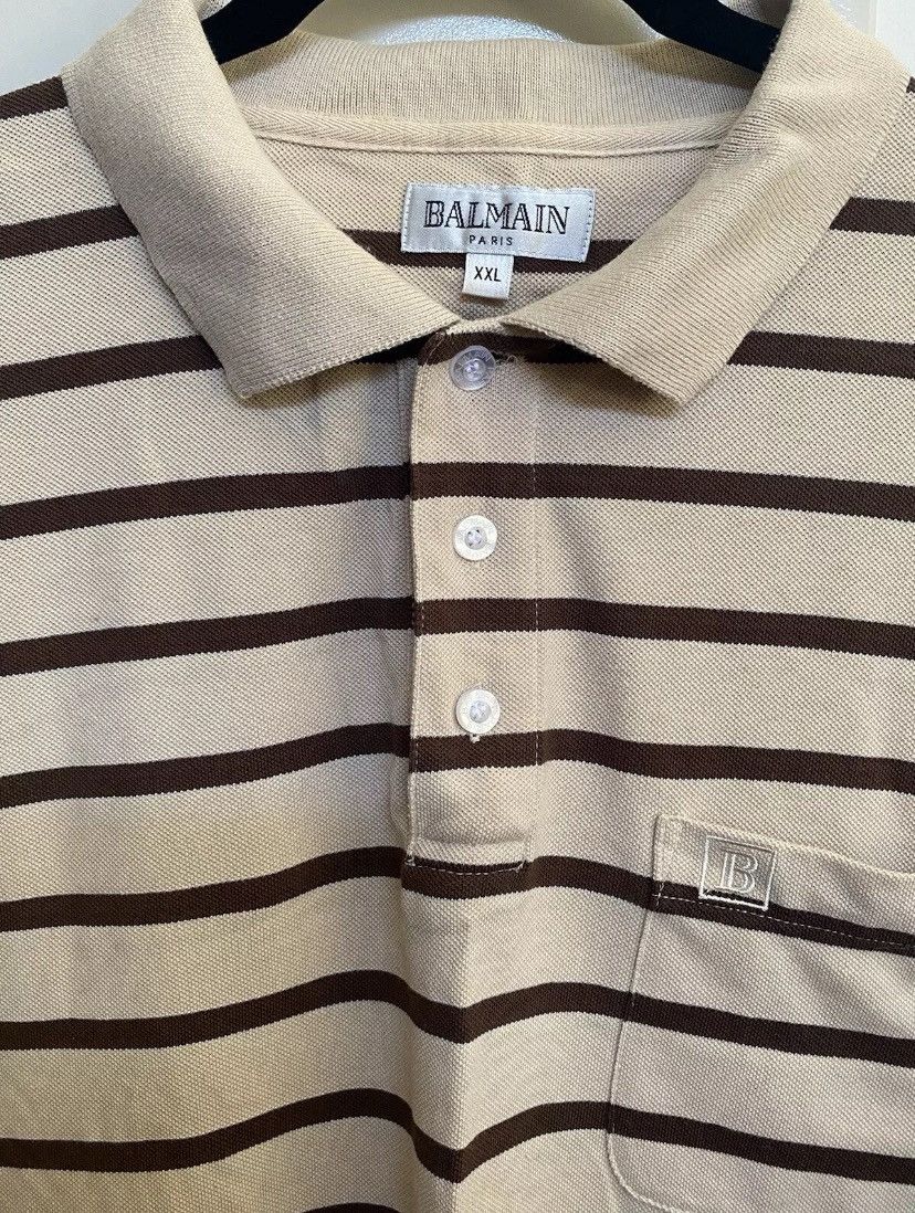 Balmain Balmain men’s beige/brown striped polo Size US XXL / EU 58 / 5 - 2 Thumbnail