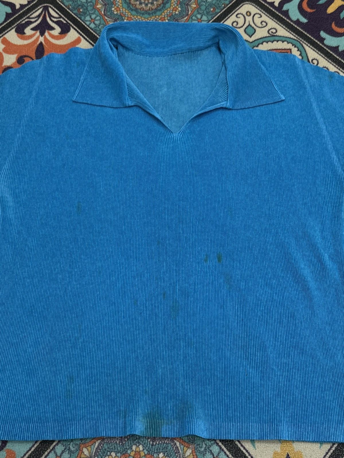 Pleats Please Issey Miyake Pleats Please Issey Miyake Neon Blue Polo Style Shirt Size US M / EU 48-50 / 2 - 9 Thumbnail