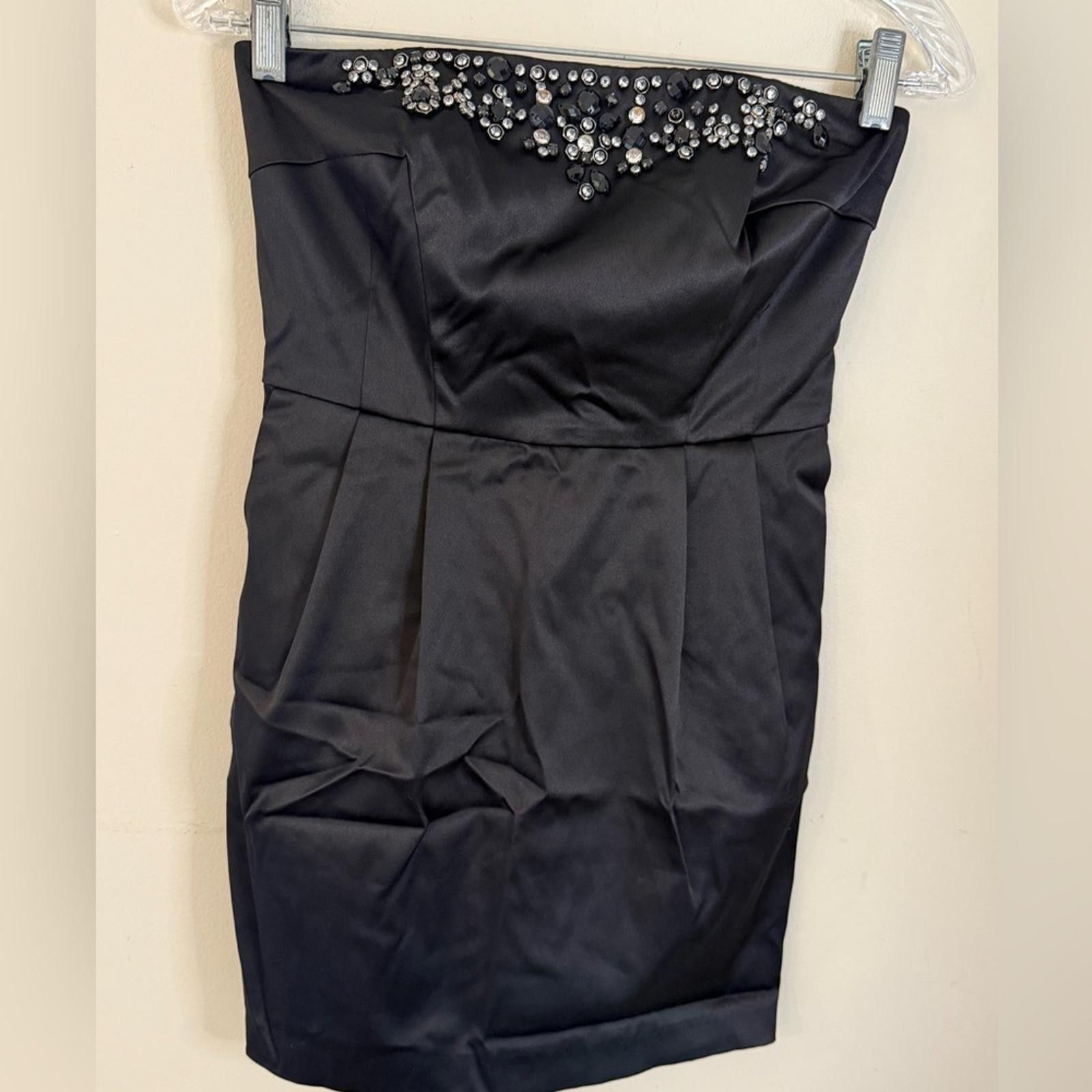 Express Express black satin mini dress embellished back zip lined XS Size XS / US 0-2 / IT 36-38 - 1 Thumbnail