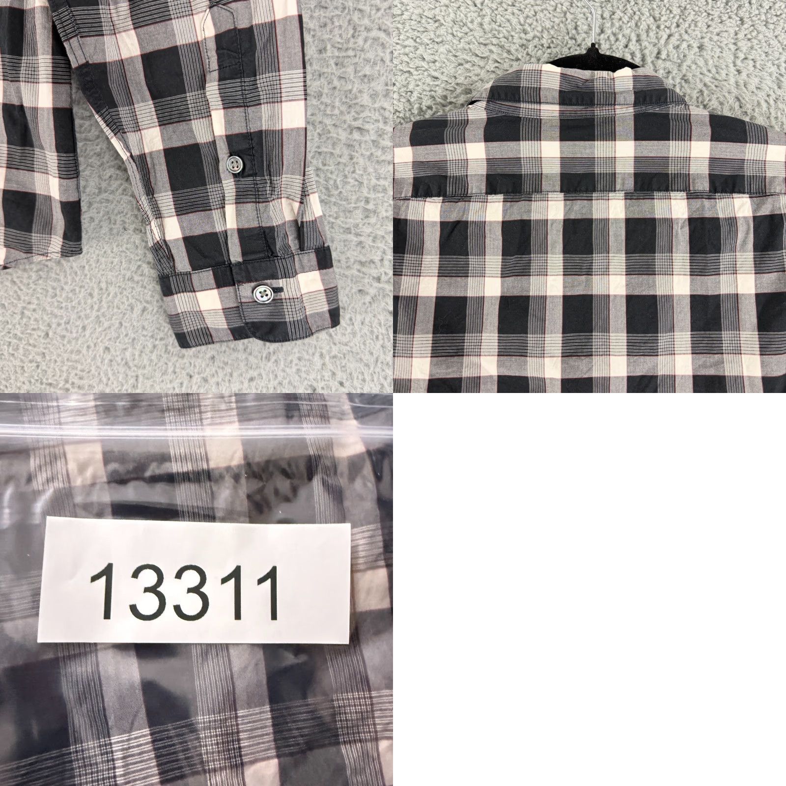 John Varvatos John Varvatos Button-Up Shirt Mens Large Black Plaid Long Sleeve 100% Cotton Size US L / EU 52-54 / 3 - 9 Thumbnail