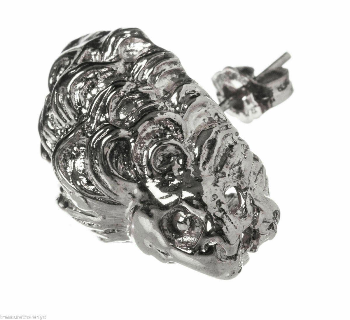 Designer Sterling Silver Plated Brass Etruscan Lion Stud Earrings Size ONE SIZE - 2 Thumbnail