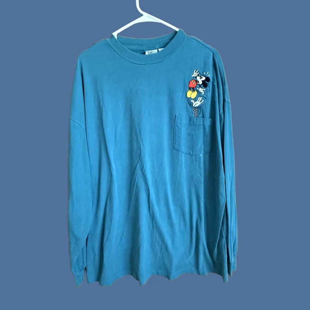 Disney VINTAGE Disney Mickey Mouse Shirt Men 2XL Long Sleeve Pocket 90s Y2K Teal Size US XXL / EU 58 / 5 - 1 Thumbnail