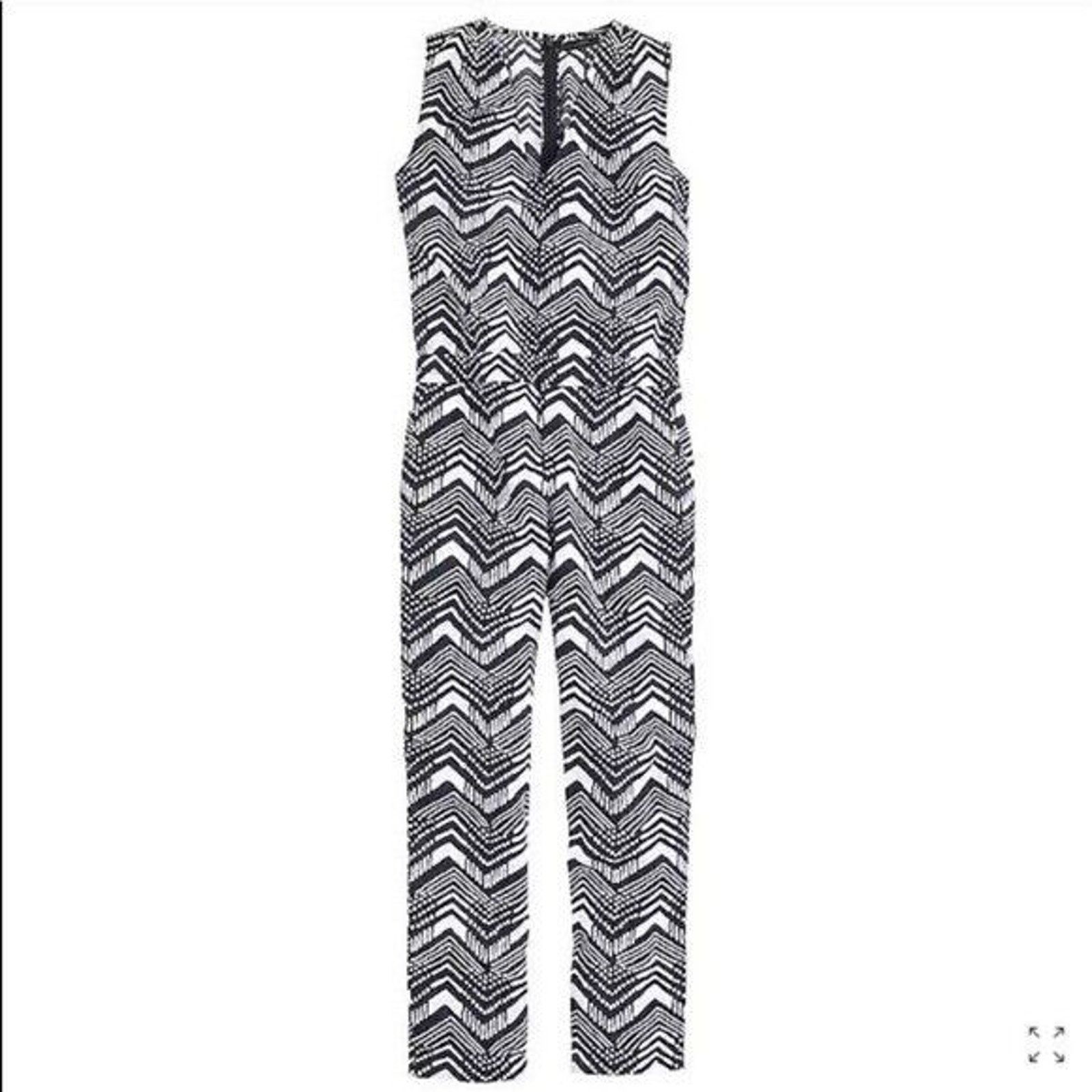 J.Crew J Crew Linen Zig-Zag Navy White Sleeveless Jumpsuit Size 0 Size 26" / US 2 / IT 38 - 1 Thumbnail