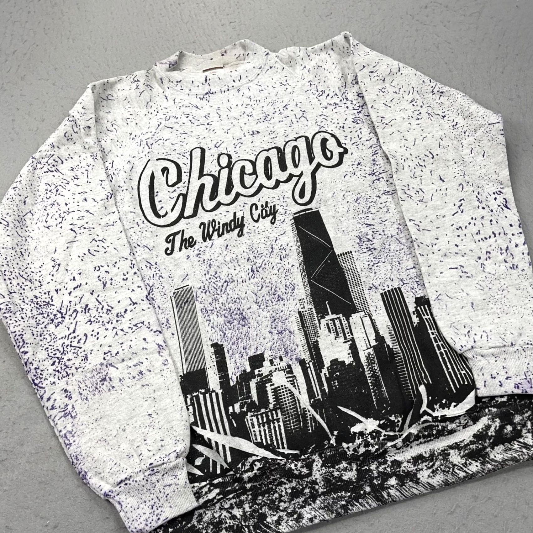 Vintage VINTAGE Chicago Sweatshirt Mens L Gray AOP Windy City Crewneck Paint 90s Size US L / EU 52-54 / 3 - 3 Thumbnail