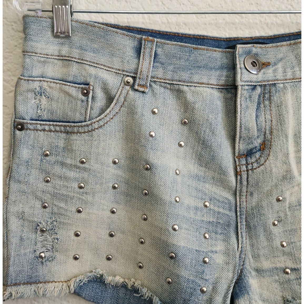 Other Mine White Washed Metal Studded Frayed Hem Denim Jeans Large Size 34" / US 12 / IT 48 - 2 Thumbnail