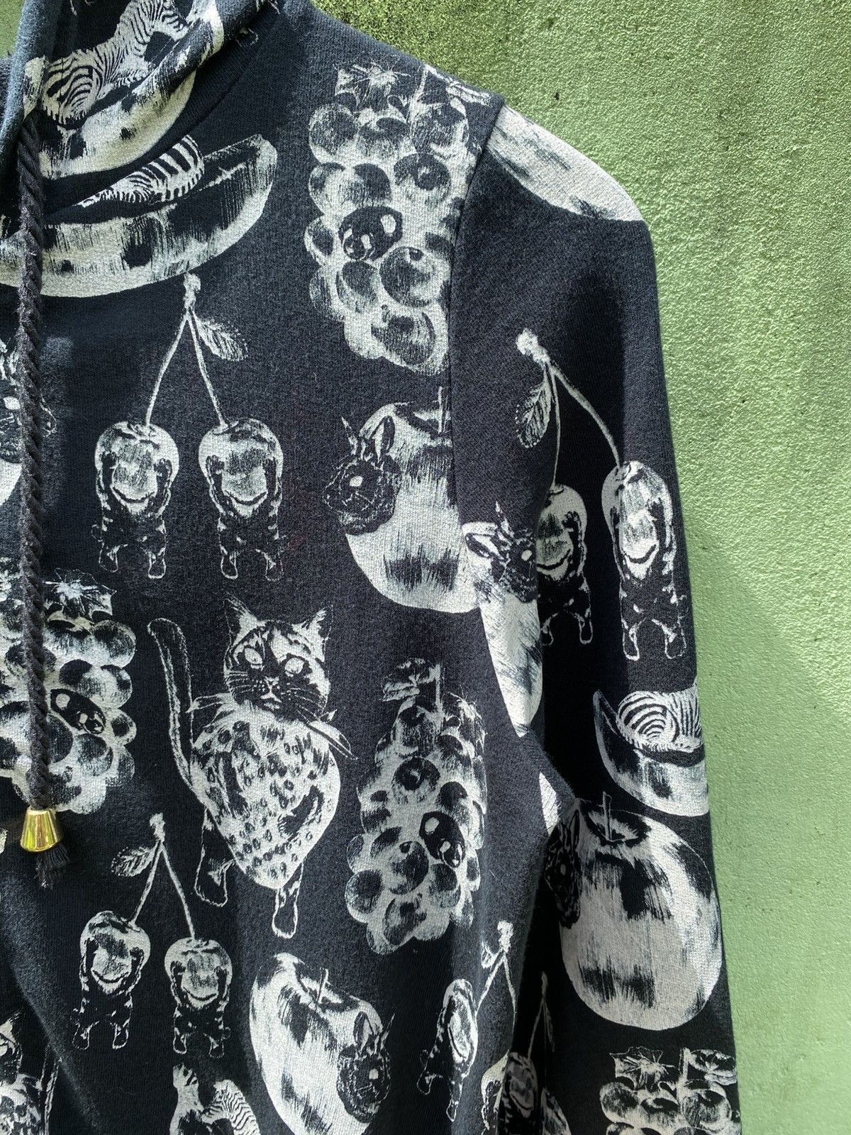 Japanese Brand Scolar AOP Animal Fruit Hoodie Black Zip Up Unique Pattern Size ONE SIZE - 4 Thumbnail