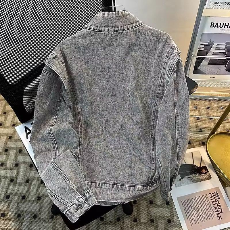 Japanese Brand Grey Washed Denim Jacket - Distressed Style - Y2K Biker Size US XXL / EU 58 / 5 - 4 Thumbnail