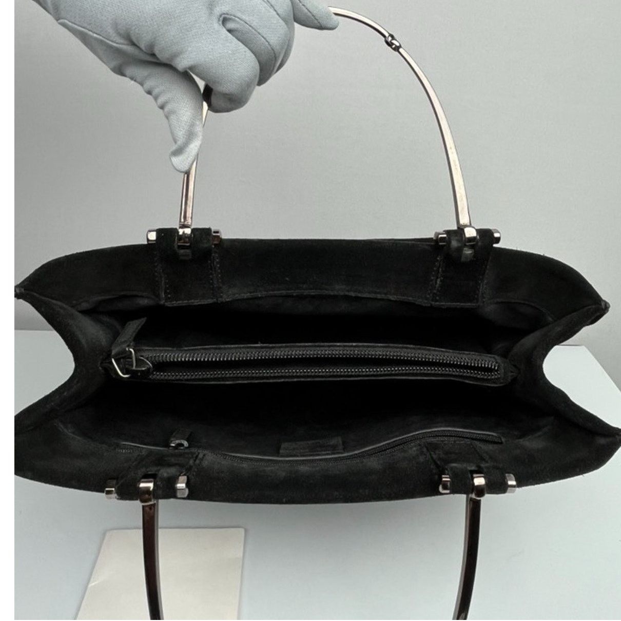 Gucci Gucci Black Suede Silver-Tone Handle Bag Vintage Size ONE SIZE - 7 Thumbnail