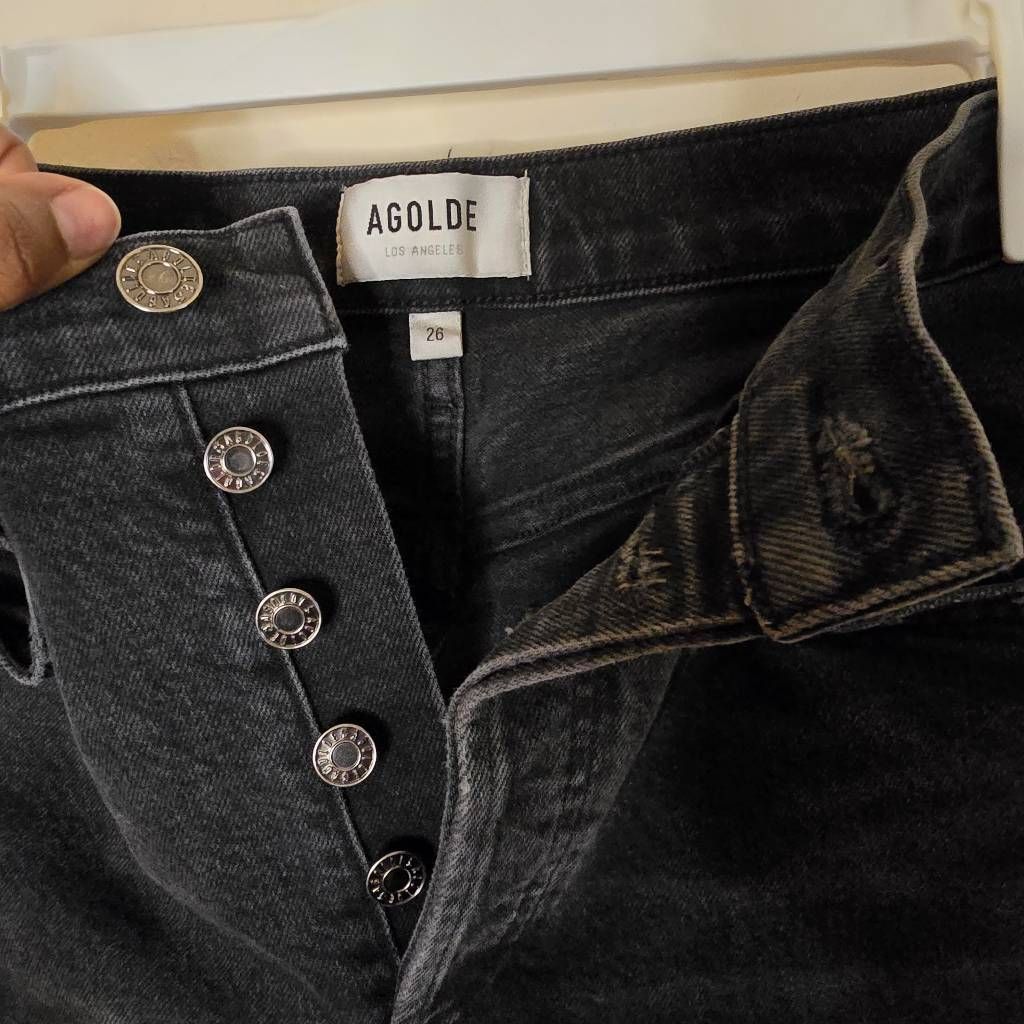Agolde AGOLDE Riley Jeans Women’s 26 Black High Waist Straight Leg Cropped Raw Hem Size 26" / US 2 / IT 38 - 6 Thumbnail