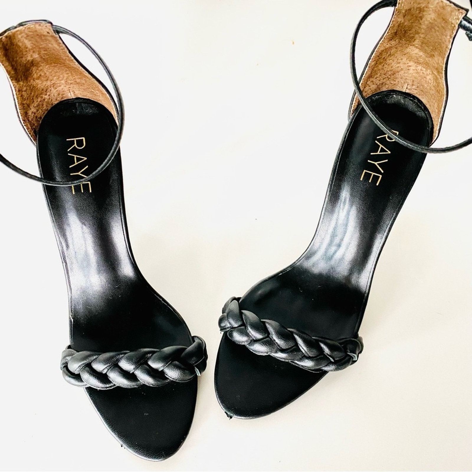 Nordstrom RAYE REVOLVE Lyka Black Braided Ankle Stiletto Sandals Shoes Size US 8.5 / IT 38.5 - 3 Thumbnail