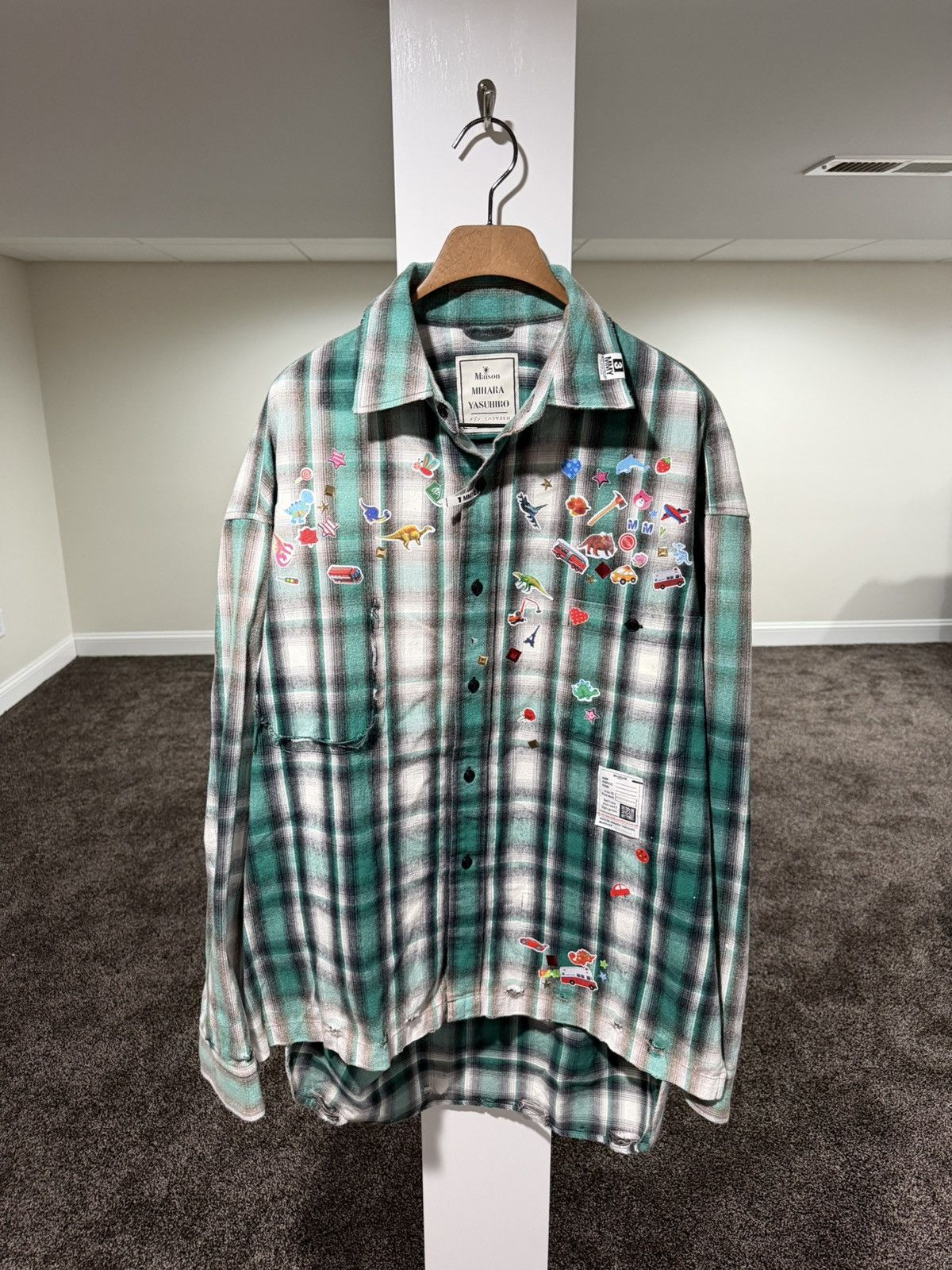 Maison MIHARA YASUHIRO Maison Mihara Yasuhiro Distressed Green Check Flannel Shirt Size US L / EU 52-54 / 3 - 1 Thumbnail