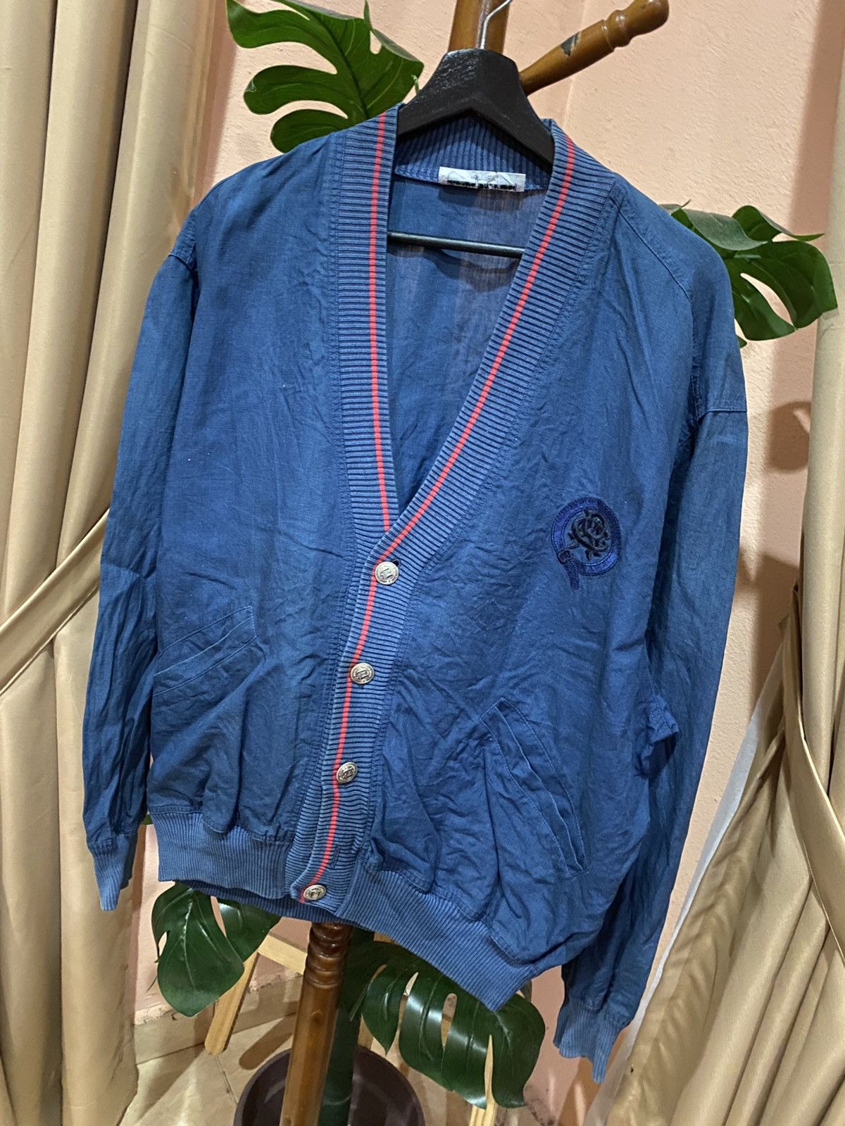 Designer Vintage Umberto Bilancioni Made Italy Blue Cotton Cardigan Size US L / EU 52-54 / 3 - 2 Thumbnail