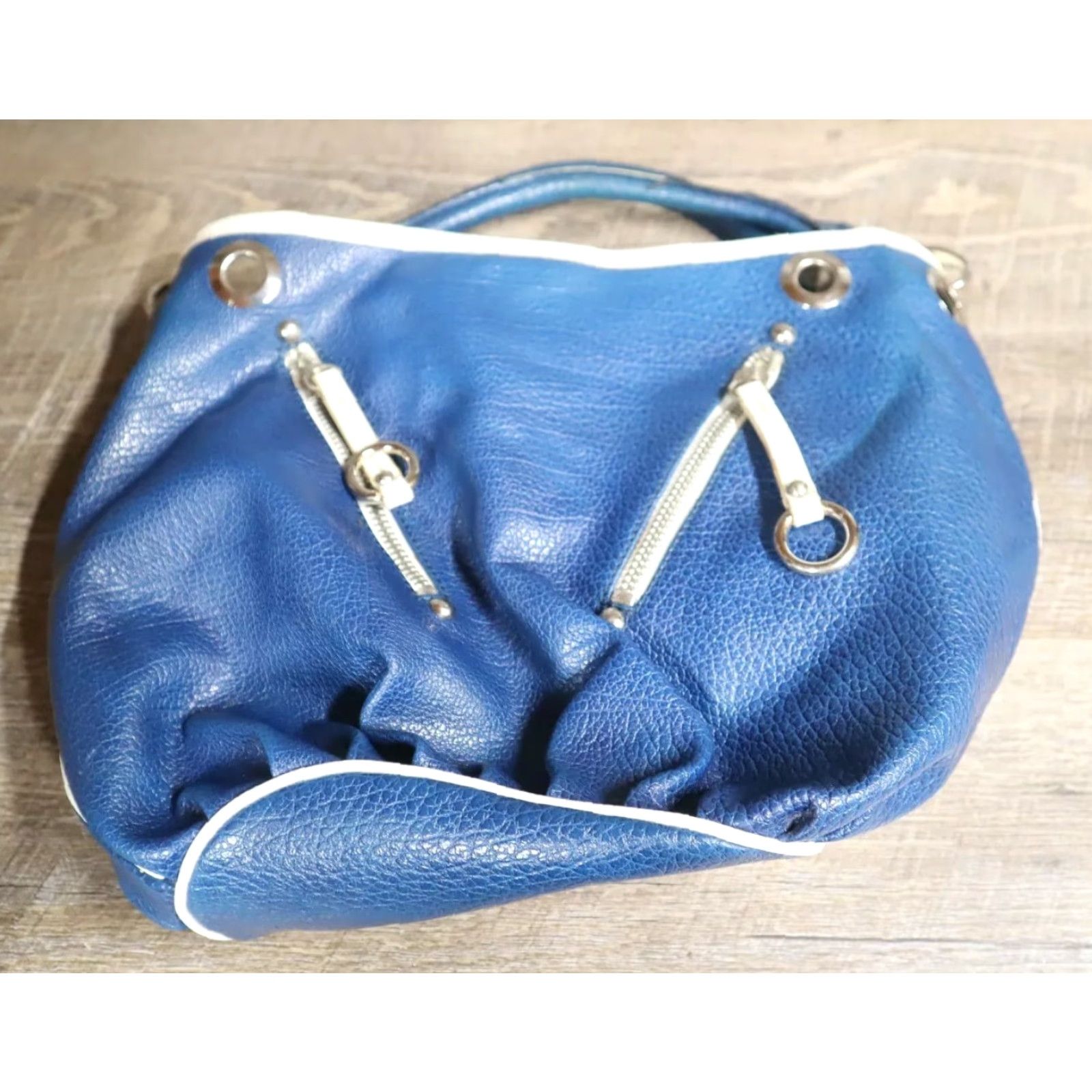 Nine West NINE WEST Blue Messenger Handbag Shoulder Bag Womens Purse Vintage Pebbled Solid Faux Leather Small Bag Size ONE SIZE - 2 Thumbnail