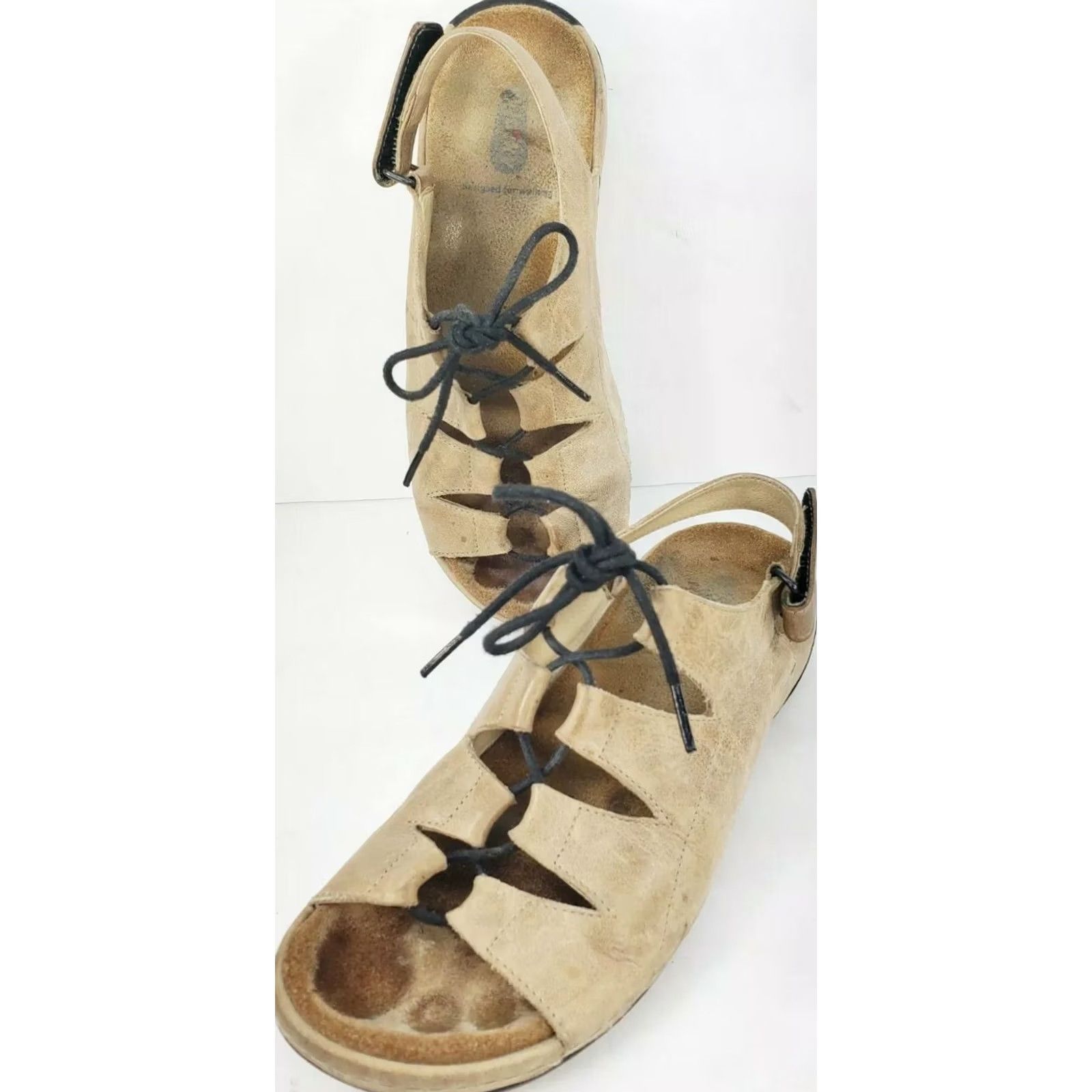 Vintage Wolky Kite Womens Lace-up Sandals 8.5M Beige Leather Wedge 39EU Arch Support Cushioned Comfort Size US 9 / IT 39 - 2 Thumbnail
