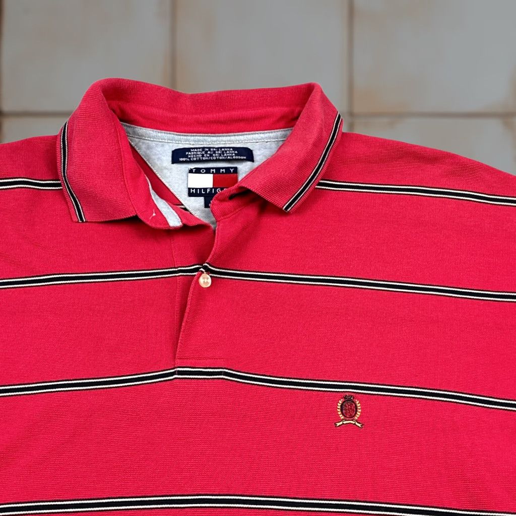 Tommy Hilfiger VINTAGE Tommy Hilfiger Polo Shirt Adult MEDIUM Pink Stripes 90s Crest Shirt Mens Size US M / EU 48-50 / 2 - 1 Thumbnail