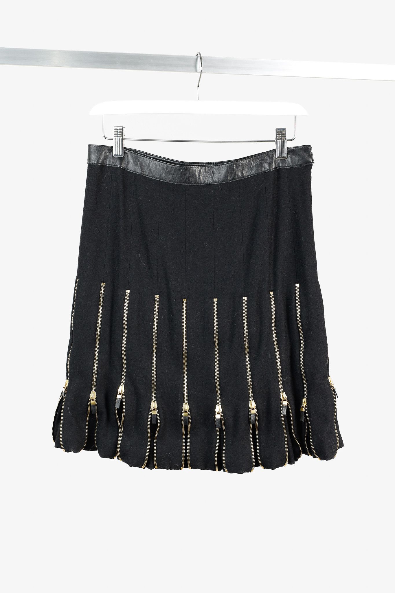 McQ Alexander McQueen Alexander McQueen Black Wool Leather-Trim Zippered-Hem Skirt Size 27" / US 4 / IT 40 - 1 Thumbnail
