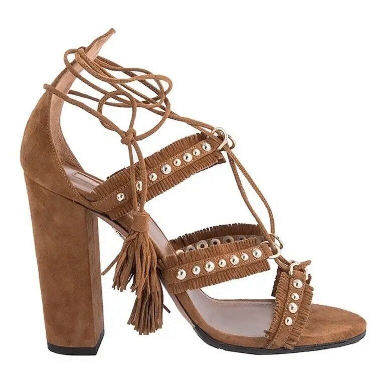 Aquazzura D0 AQUAZZURA FIRENZE Tulum Cognac Suede Sandals Sz 39 $930 Size US 9 / IT 39 - 3 Thumbnail