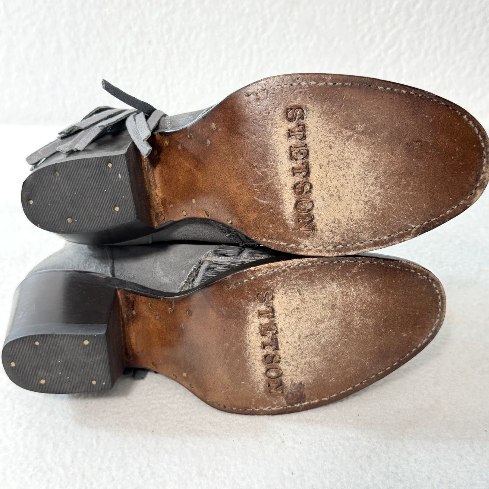 Stetson Stetson Womens Boot Gray Leather Ankle Croc Emboss Fringe Tassels Sz 7 Side Zip Leather Upper M Shaft Casual Shoes Mens Womens Girls Boys Size US 7 / IT 37 - 7 Thumbnail