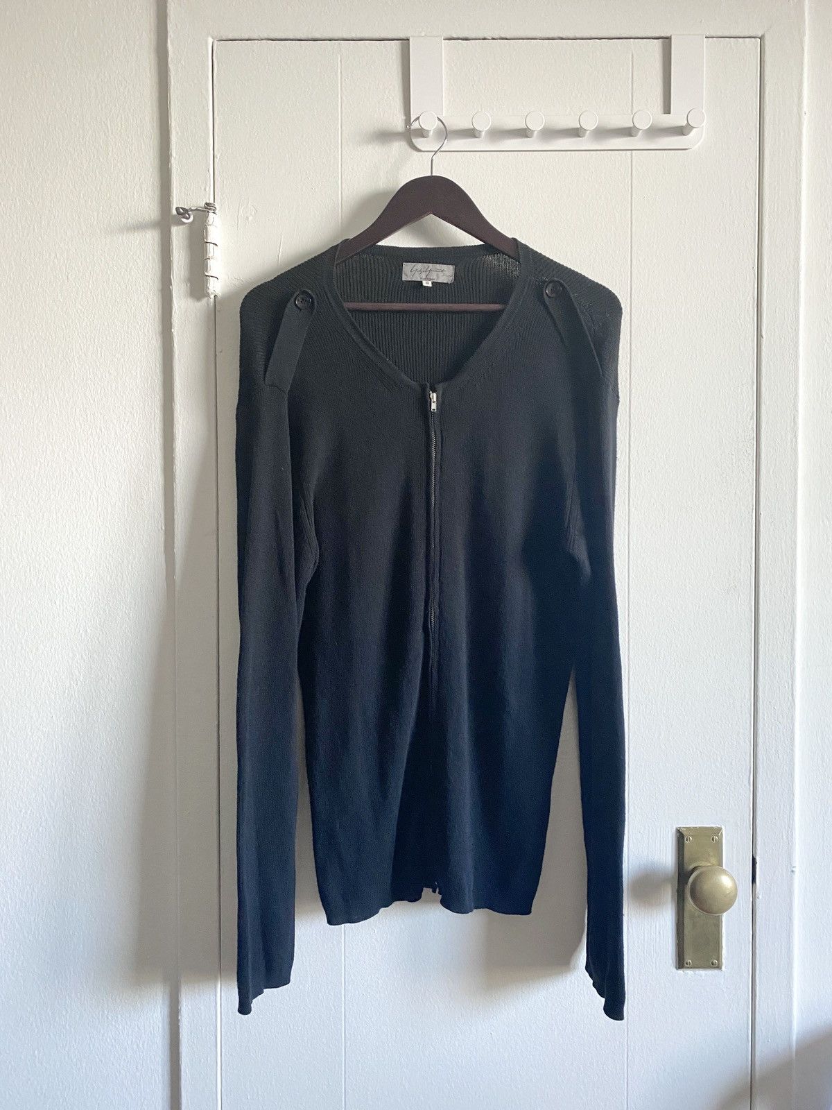 image of Yohji Yamamoto Pour Homme Zip Up Cardigan Sweater in Black, Men's (Size Medium)