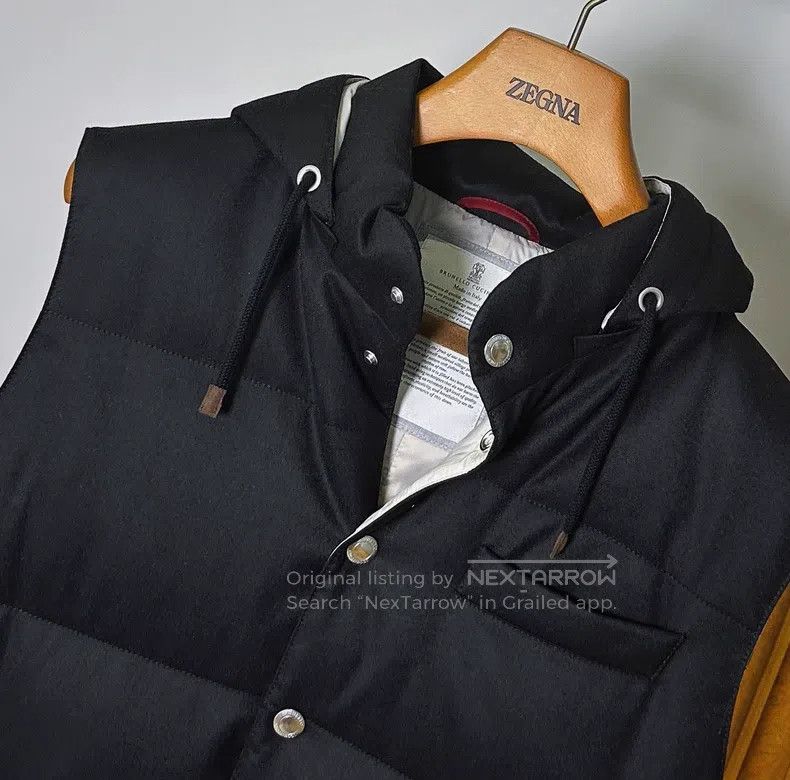 Brunello Cucinelli Brunello Cucinelli Black wool hooded down vest Size US L / EU 52-54 / 3 - 4 Thumbnail