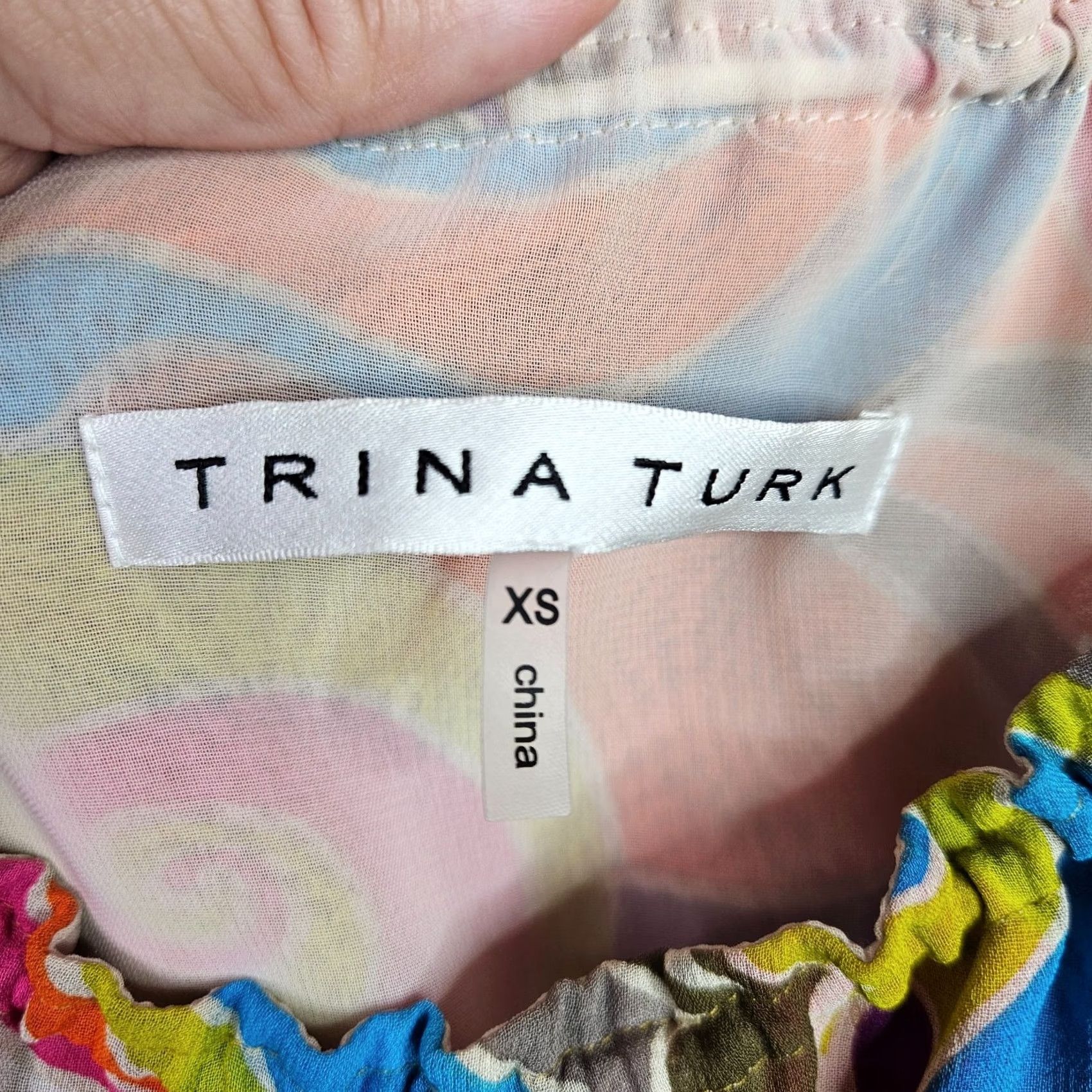 Trina Turk Trina Turk Women's XS Silk Colorful Psychedelic Cami Top Pom Pom Trim Lined Size XS / US 0-2 / IT 36-38 - 5 Thumbnail