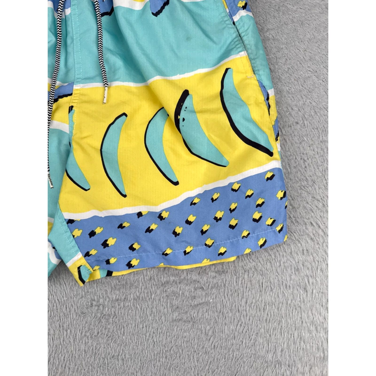 Vintage Boardies Shorts Womens Small Blue Yellow Lined Swim Run Beach Vacation 6" Size 32" / US 10 / IT 46 - 2 Thumbnail