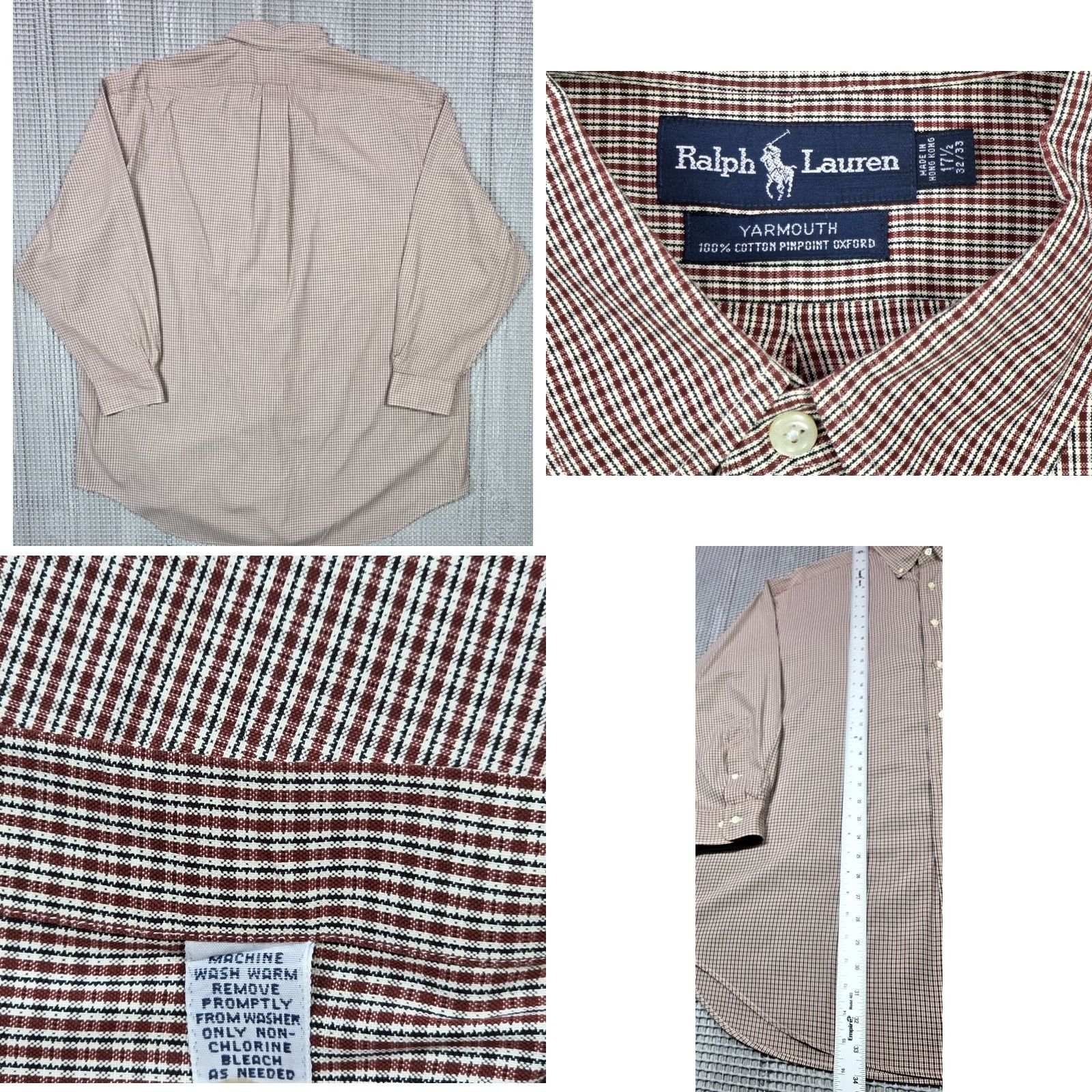 Polo Ralph Lauren VTG Polo Ralph Lauren Button-Up Long Sleeve Plaid Oxford Men 17.5-32/33 Red 100% Cotton OCBD Classic Preppy 90s Mens Size US XXL / EU 58 / 5 - 8 Thumbnail