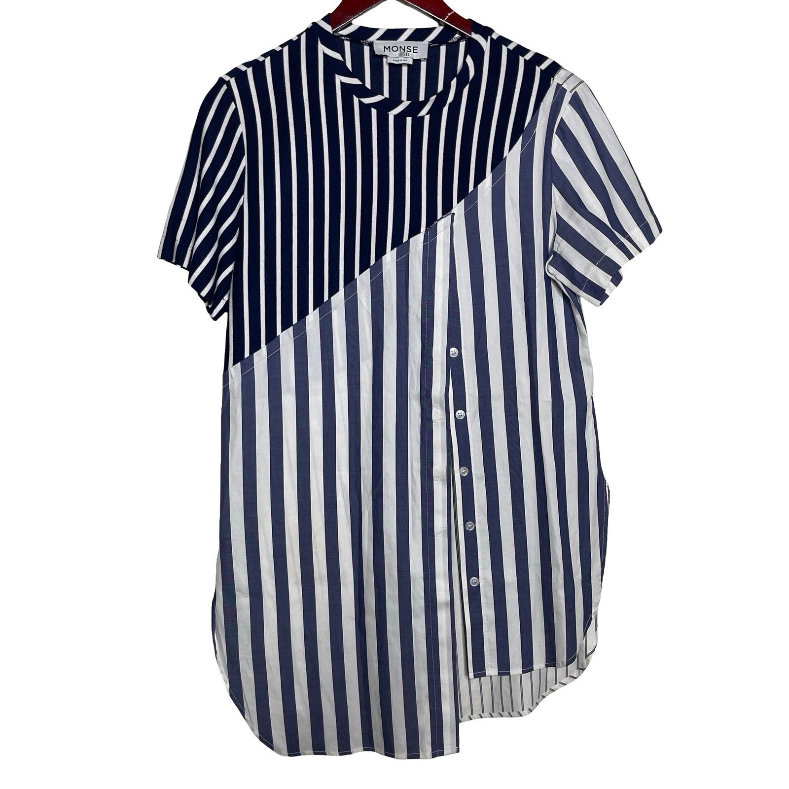 MONSE Monse navy blue and white striped asymmetrical shirt sz S Size S / US 4 / IT 40 - 1 Thumbnail