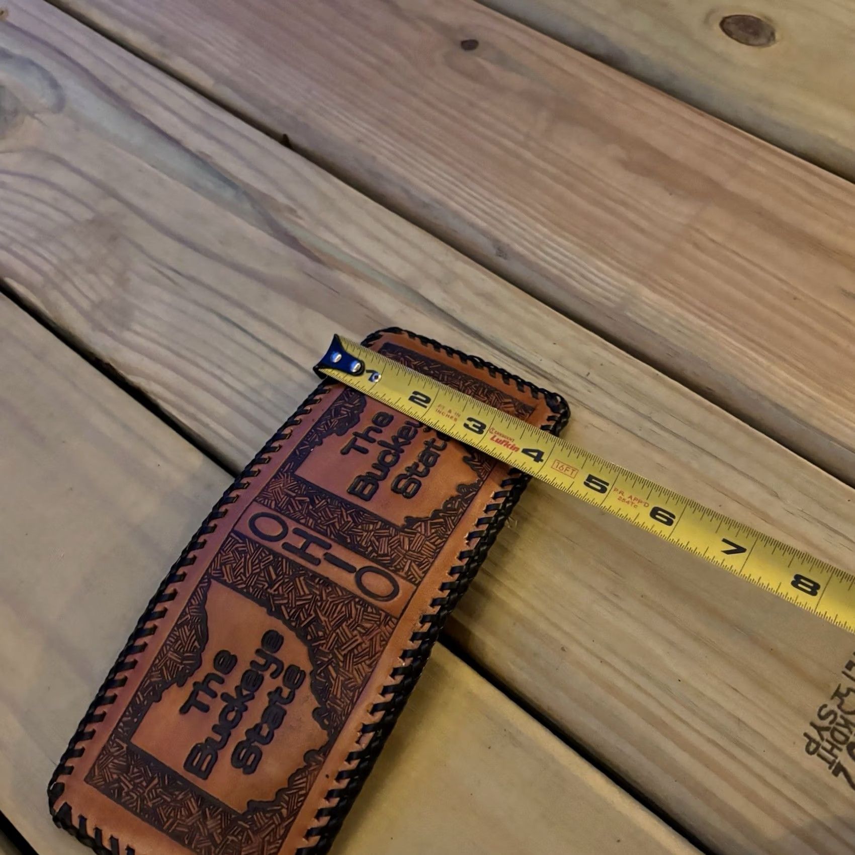 Vintage VINTAGE Ohio State Buckeyes Leather Wallet Handmade The Buckeye State Whipstitch Bi Fold Wallet Mens Brown Buckeyes Sports OSU Ohio State Buckeyes Size ONE SIZE - 4 Thumbnail