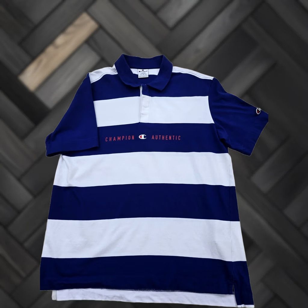 Champion Champion Navy White Striped Polo Shirt Men's L 100% Cotton Size US L / EU 52-54 / 3 - 1 Thumbnail