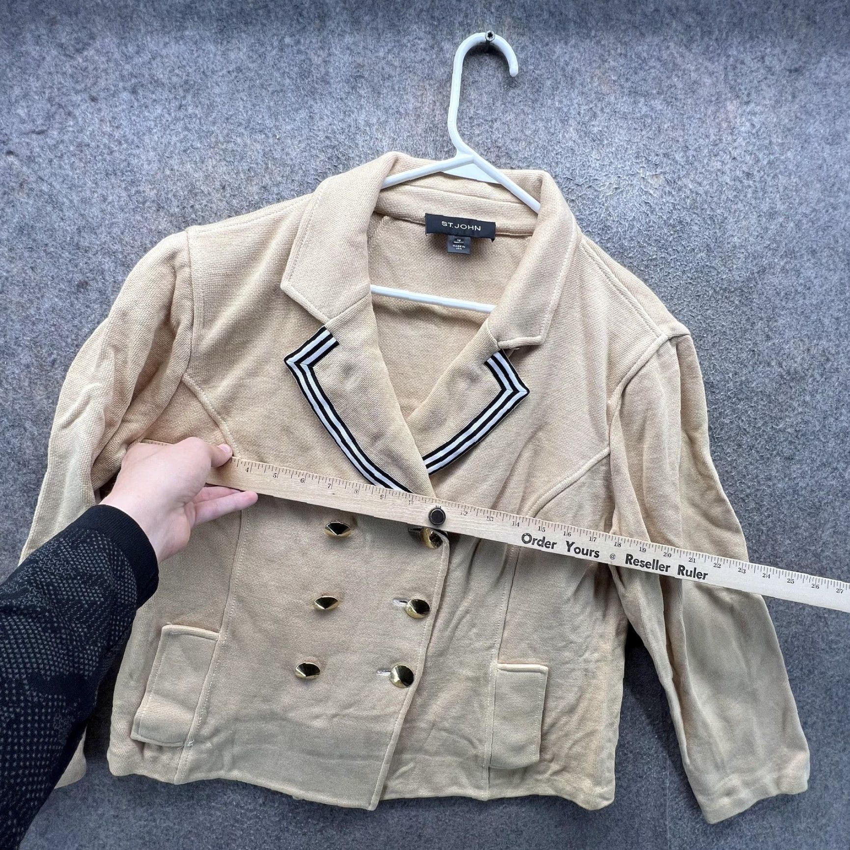 St. John St. John Blazer Womens 14 Beige Nautical Stripe Knit Double Breasted Jacket Size XL / US 12-14 / IT 48-50 - 4 Thumbnail