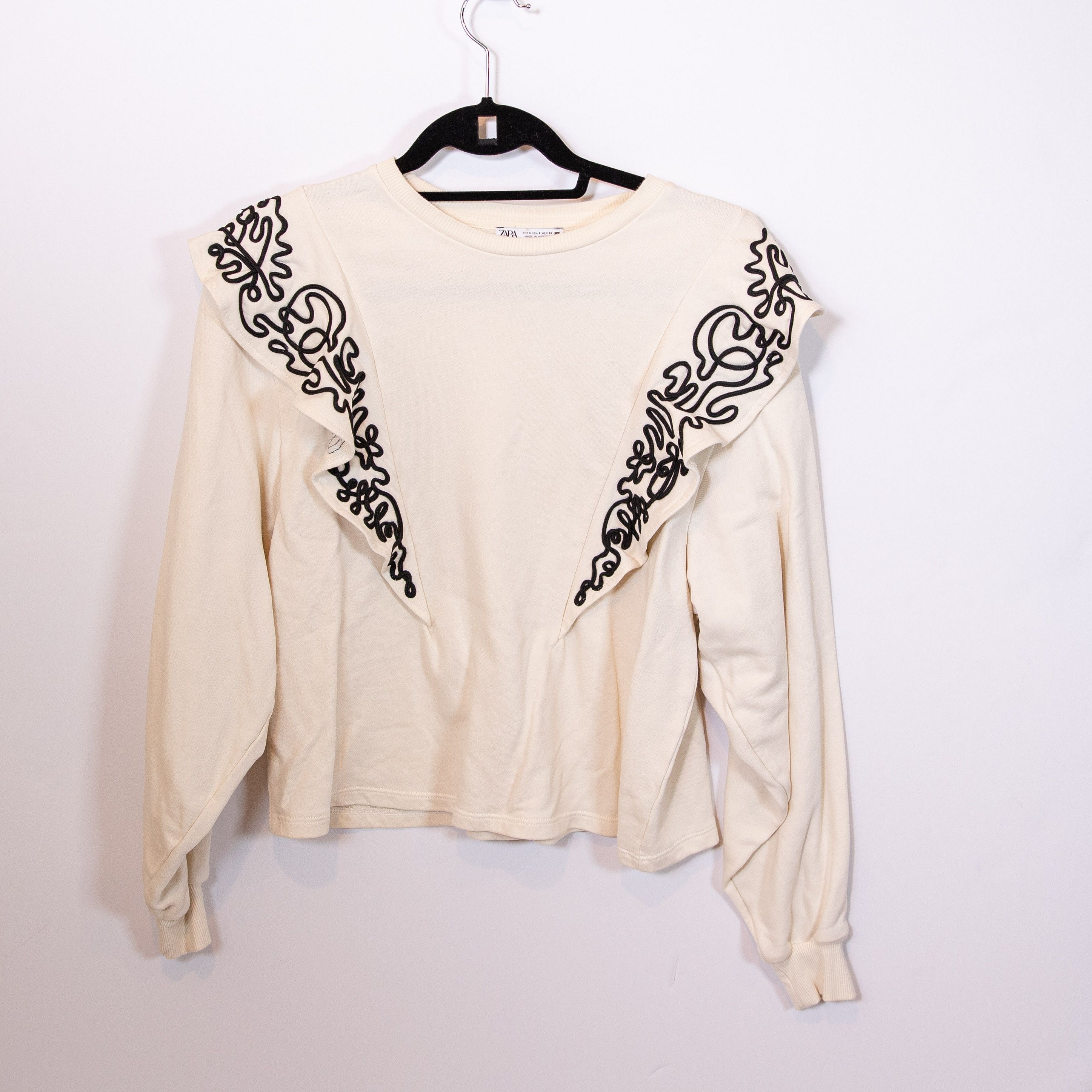 Zara Zara Cotton Terry Lined Embroidered Applique Ruffle Crew Size S / US 4 / IT 40 - 1 Thumbnail