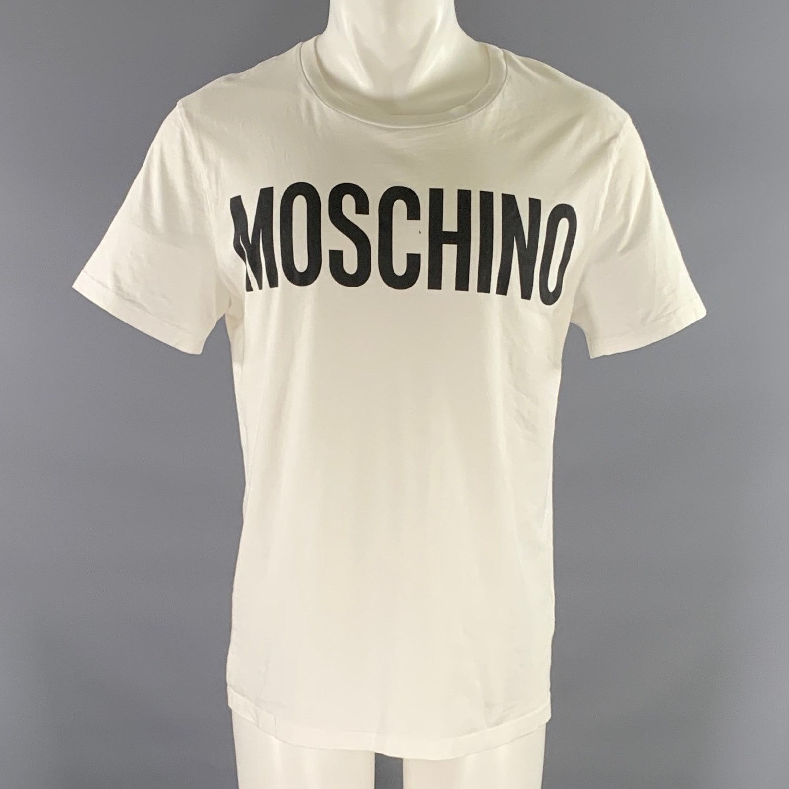 Moschino MOSCHINO Size M White Black Logo Cotton Lightweight T-shirt Size US M / EU 48-50 / 2 - 1 Thumbnail