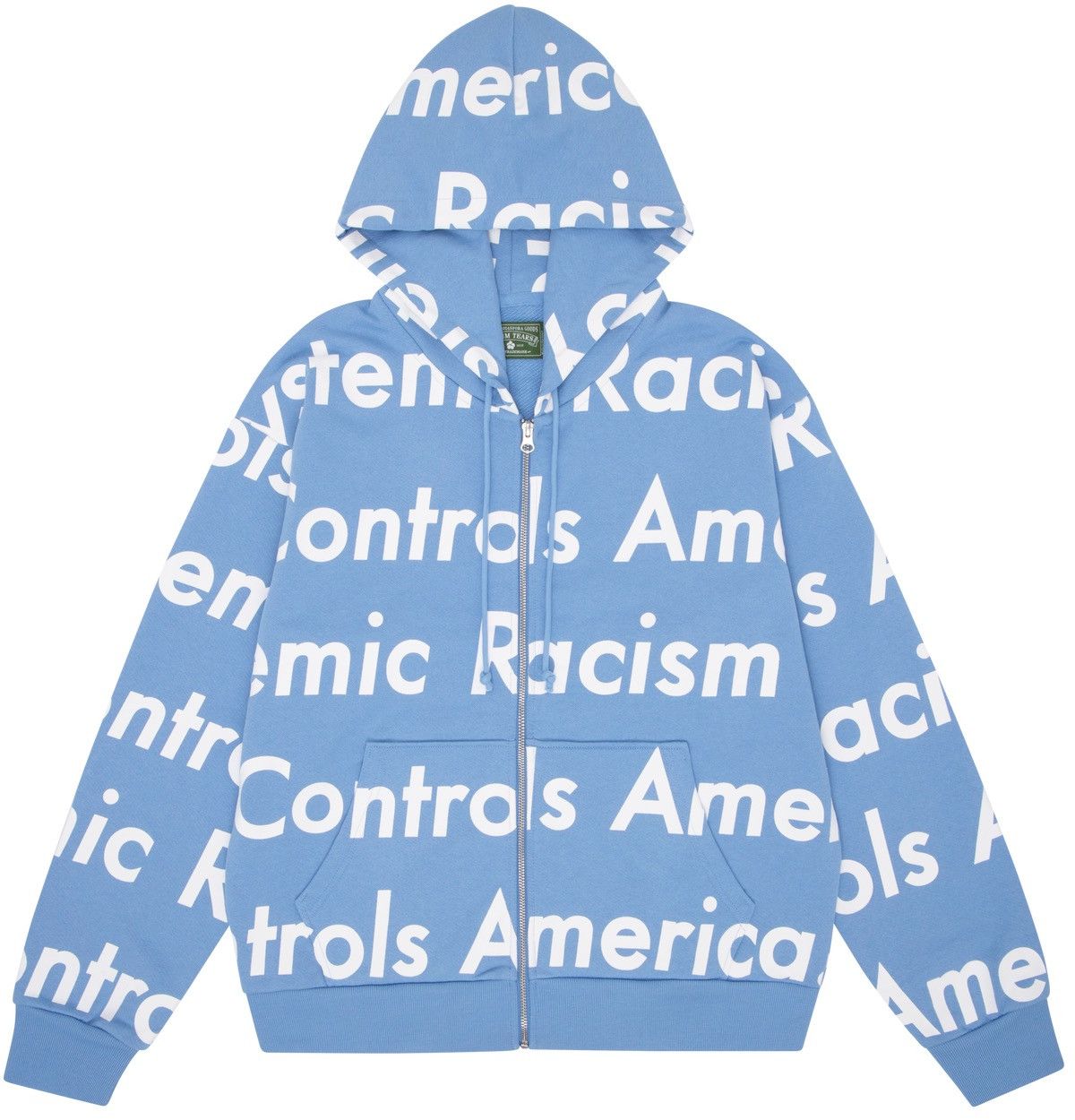 systemic racism controls america zip up hoodie {dusty blue}