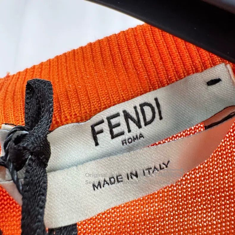 Fendi Fendi Orange Embroidered Bow Tie Knit Short Sleeve Size XS / US 0-2 / IT 36-38 - 4 Thumbnail