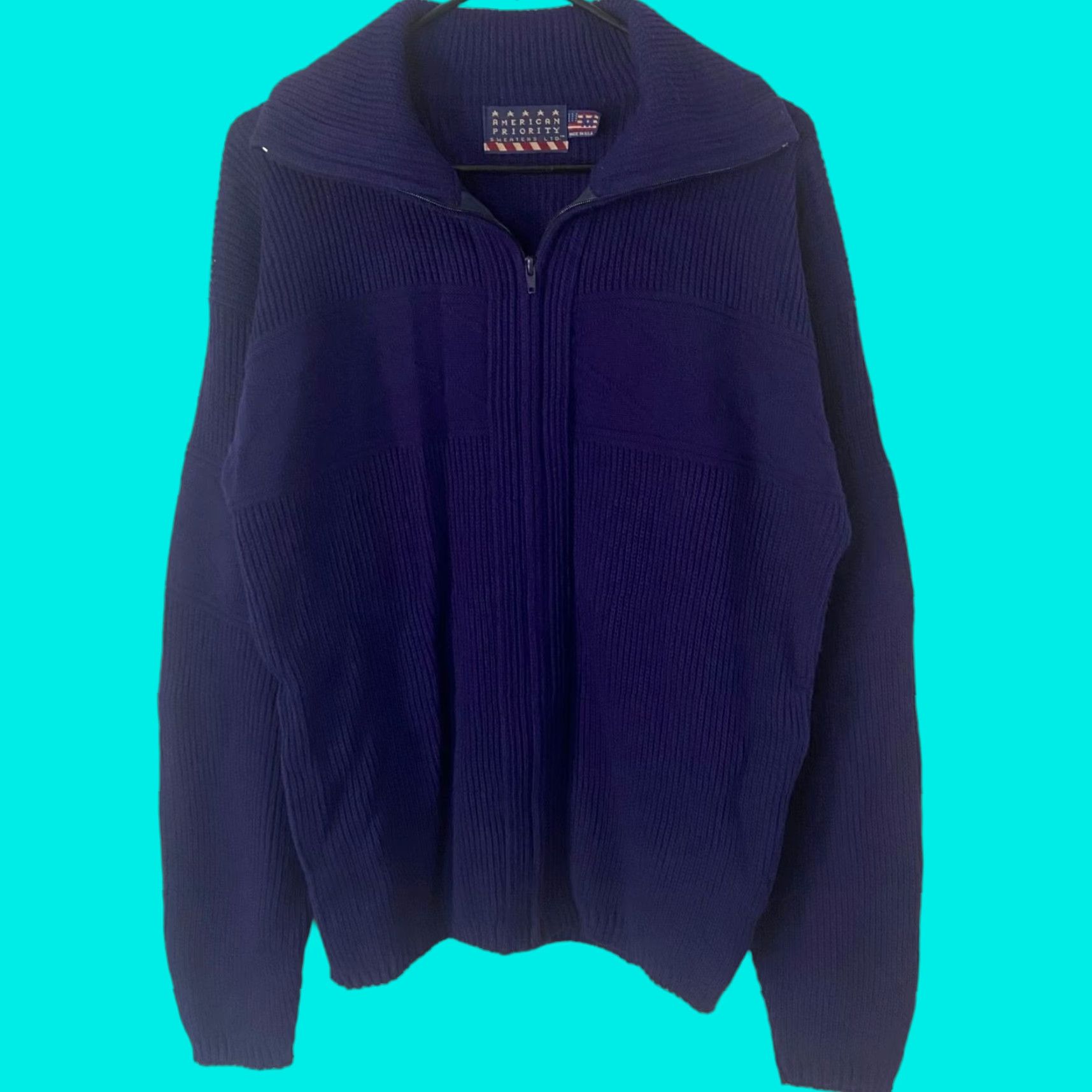 Vintage VINTAGE American Priority Full Zip Sweater Men M Blue Knit Collared Size US M / EU 48-50 / 2 - 1 Thumbnail