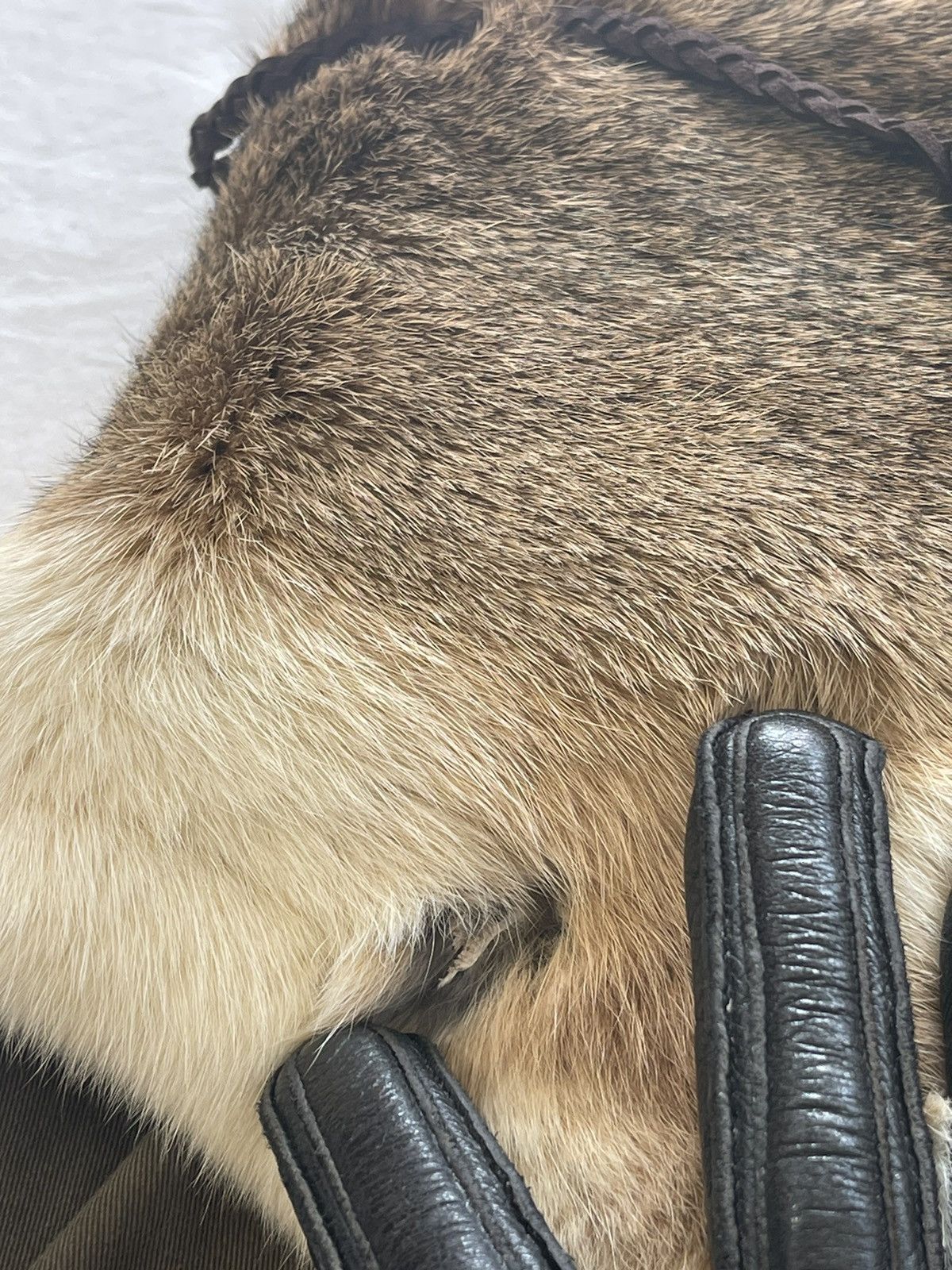 archive GOA ゴア Real fur leather belt G.O.A. - Rabbit Fur Hide Tasseled Leather Belt. Early 2000's