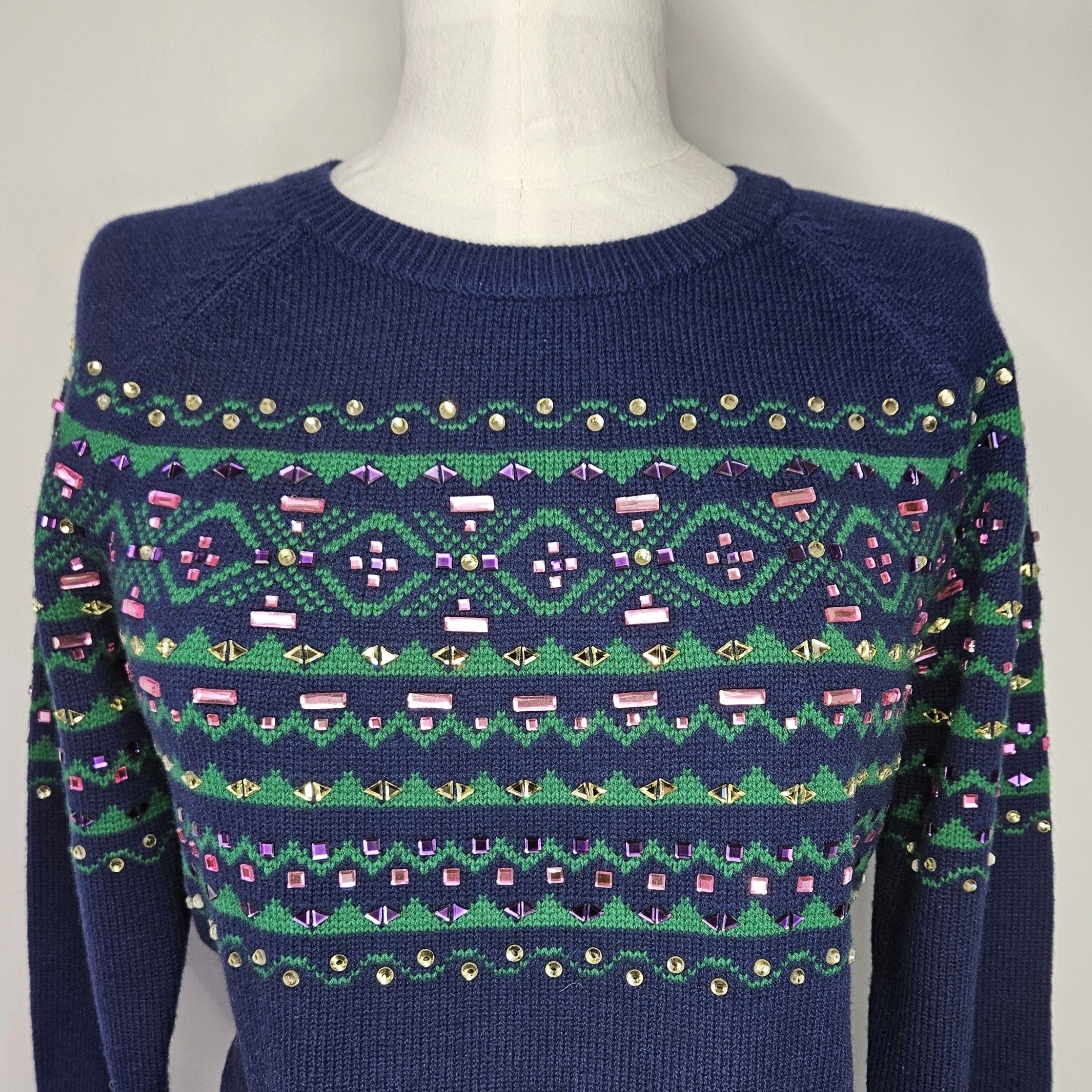 Talbots Talbots Size LP Sweater Fair Isle Gemstone Sparkle Navy Size L / US 10 / IT 46 - 5 Thumbnail