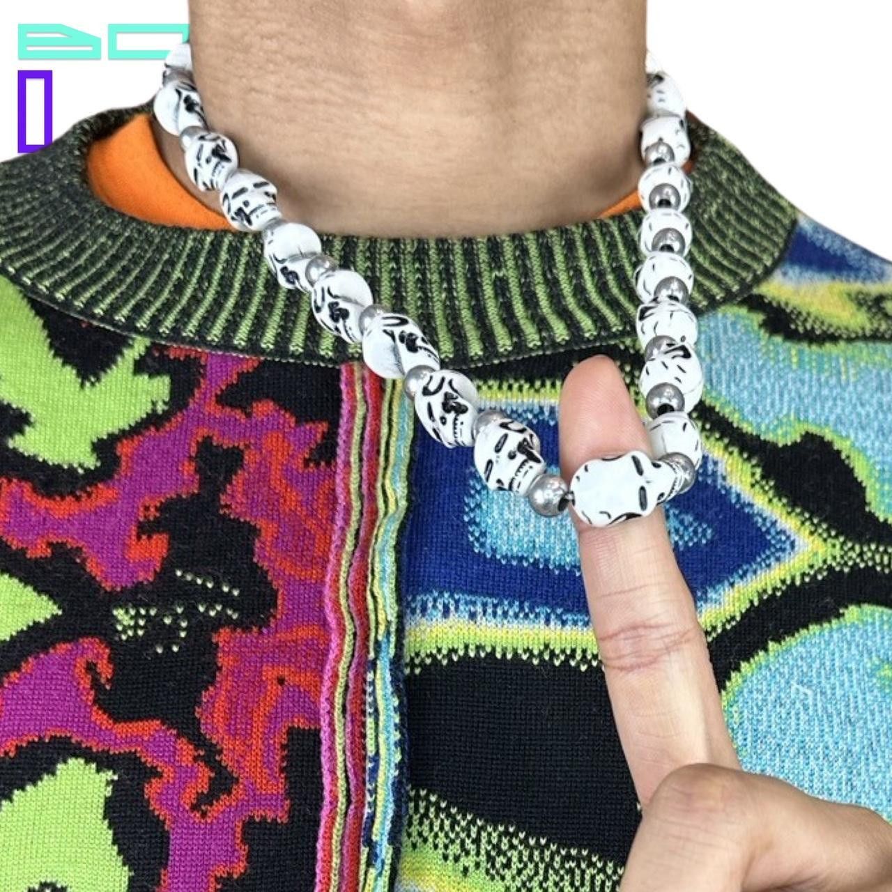 Jewelry × Other SILVER BEADED ALIEN SKULL WHITE NECKLACE Size ONE SIZE - 3 Thumbnail