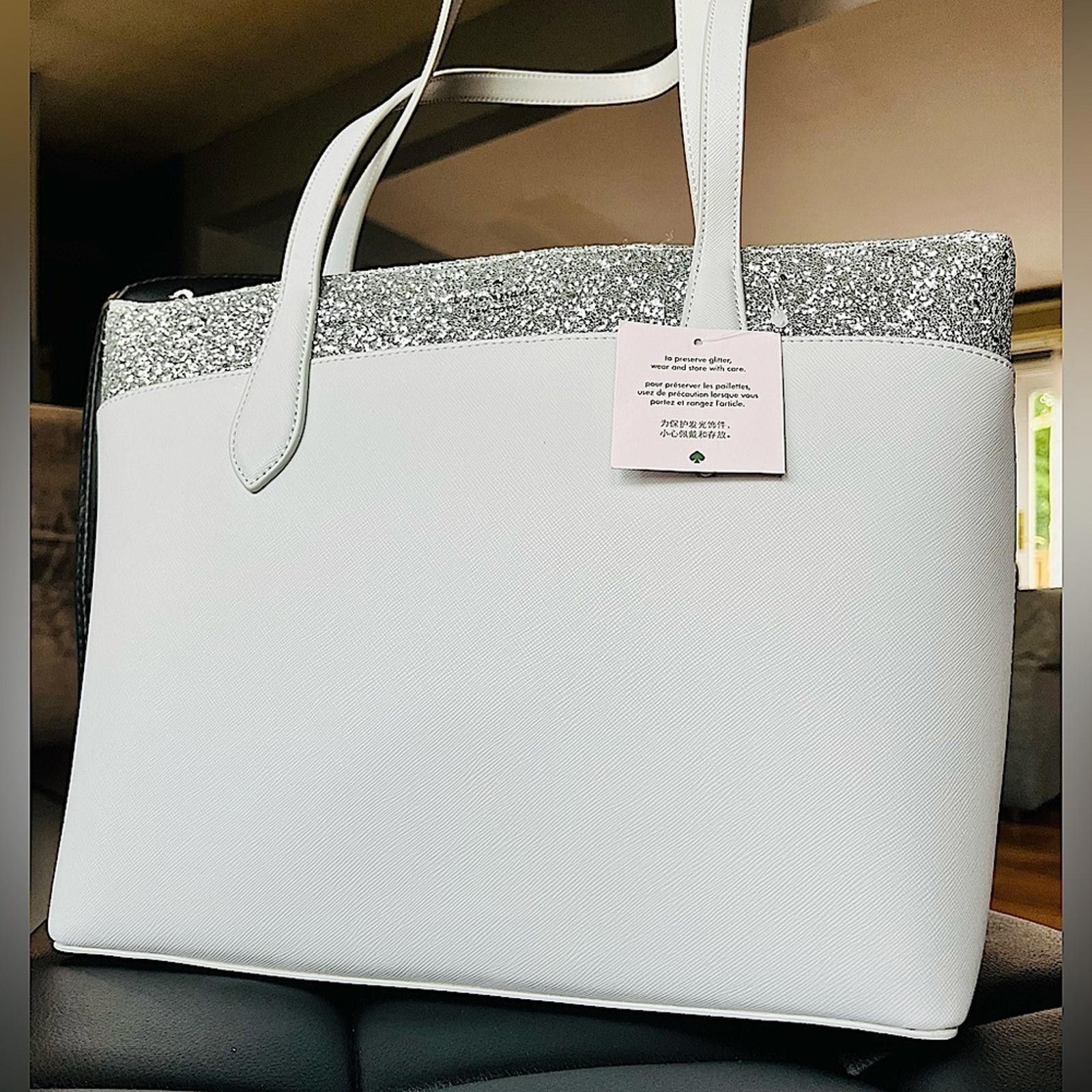 Designer Kate Spade New York Silver Glitter And White Tote NWT Size ONE SIZE - 1 Thumbnail