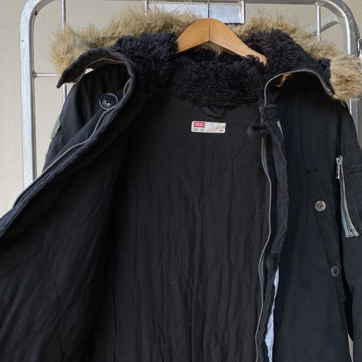 Diesel DIESEL Black Fur-Trimmed Parka Size US S / EU 44-46 / 1 - 18 Thumbnail