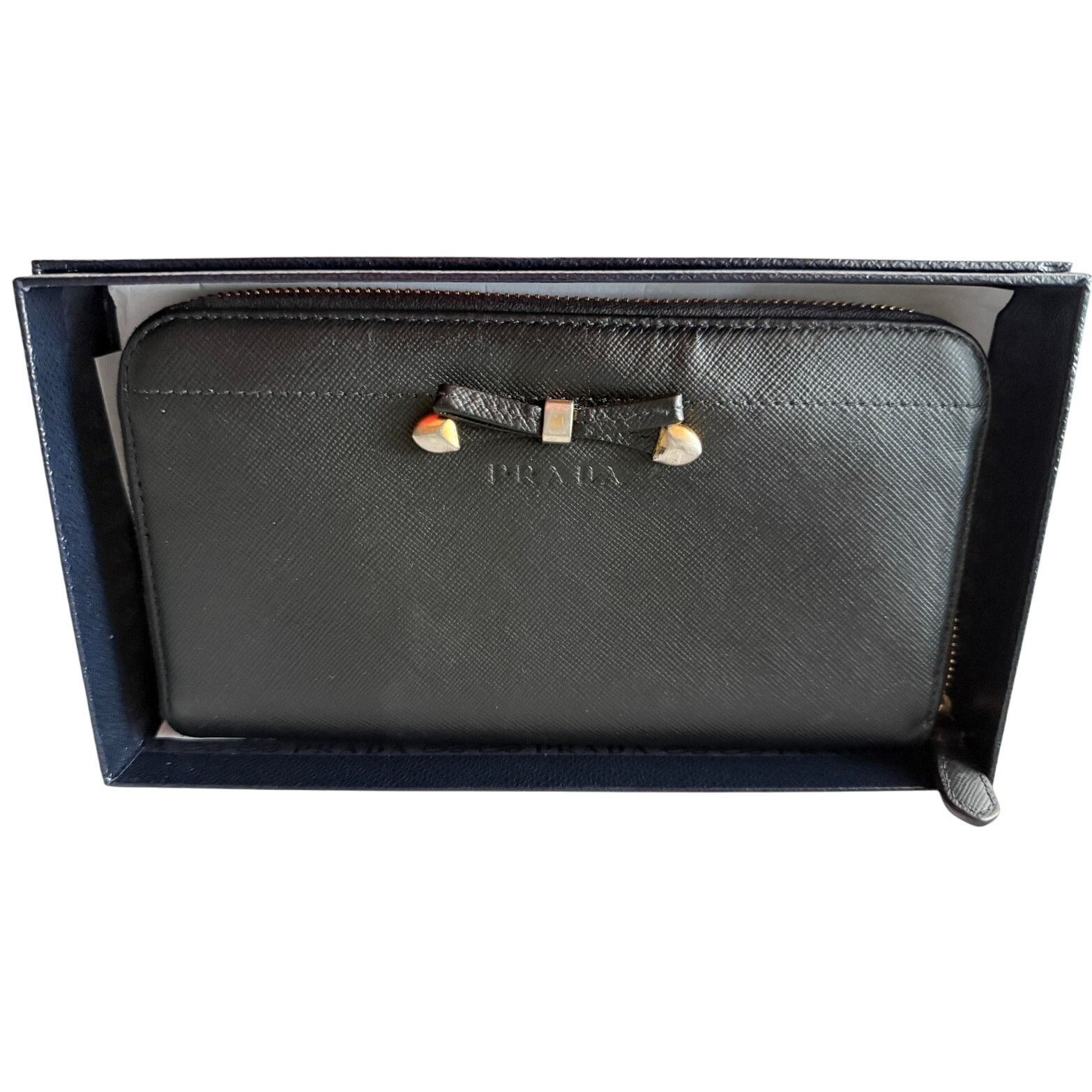 Prada Prada Black Leather With Ribbon Bow Continental Wallet COA Size ONE SIZE - 1 Thumbnail
