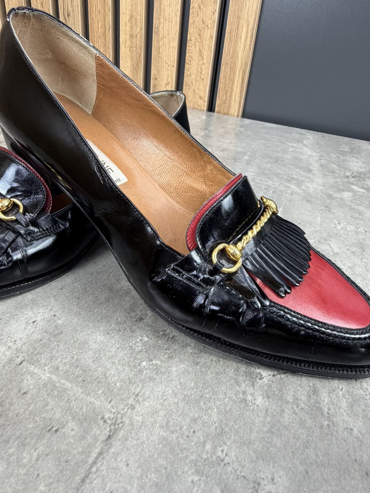 Celine Vintage Celine Leather Loafers Black Red Size 40 1/2 Size US 10.5 / IT 40.5 - 17 Thumbnail