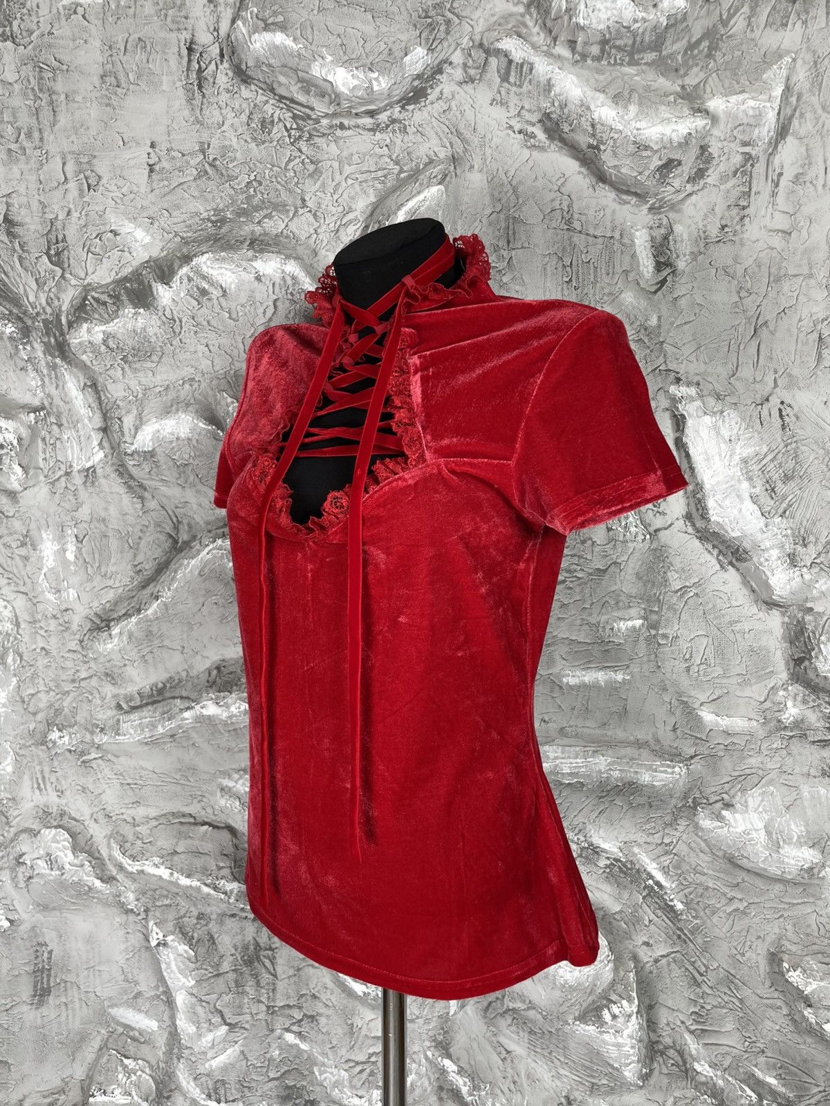 Killstar Killstar Y2K Velour Glamour Vamp Gothic Lace-Up Top Size M / US 6-8 / IT 42-44 - 1 Thumbnail