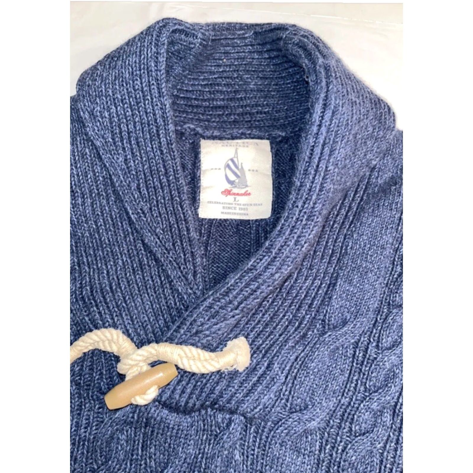 Nautica Nautica Blue SWEATER fisherman Spinnaker Cableknit Nautical Flags cowl neck Men Size US L / EU 52-54 / 3 - 3 Thumbnail